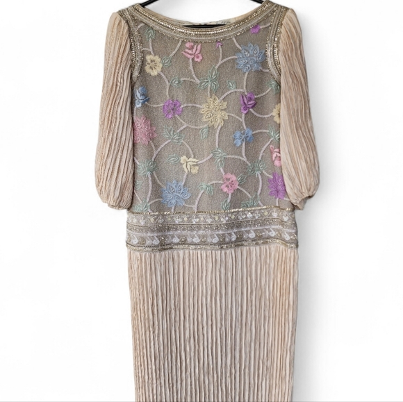 Mary Mcfadden Elegant Floral Embroidered Sequined Dress Sz 8 - Picture 7 of 16